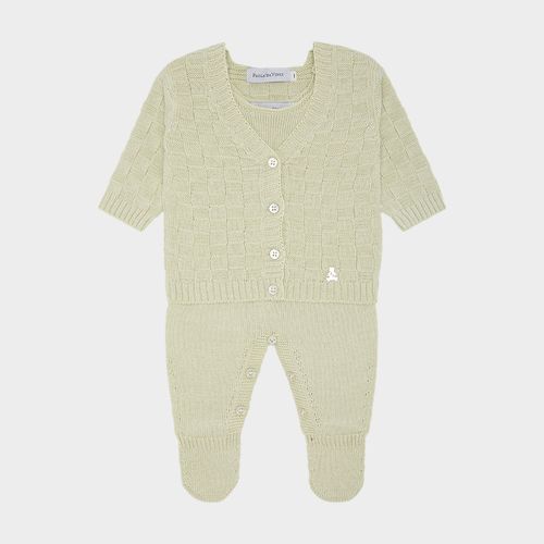 Saída de Maternidade Unissex com Manta Tricot Quadriculado - VERDE ALOE WASH