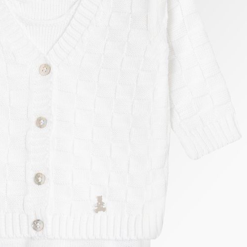 Saída de Maternidade Unissex com Manta Tricot Quadriculado - BRANCO