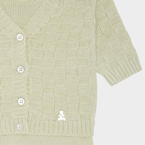 Saída de Maternidade Unissex com Manta Tricot Quadriculado - VERDE ALOE WASH