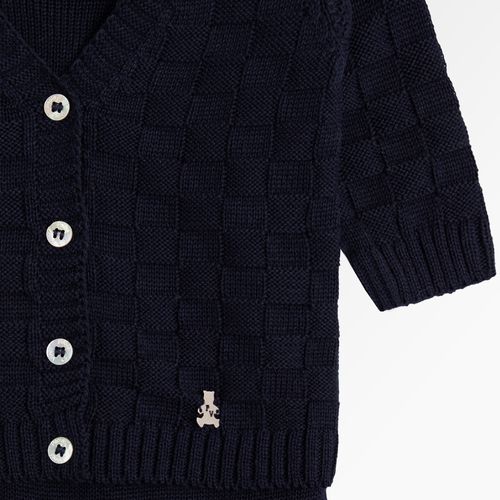 Saída de Maternidade Unissex com Manta Tricot Quadriculado - AZUL PROFUNDO