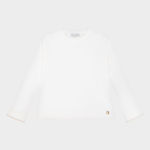 Blusa Infantil Feminina Canelada Manga Longa com Renda - OFF WHITE