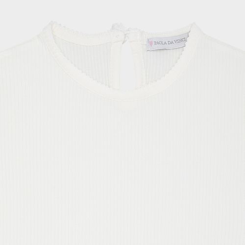 Blusa Infantil Feminina Canelada Manga Curta Picueta - OFF WHITE