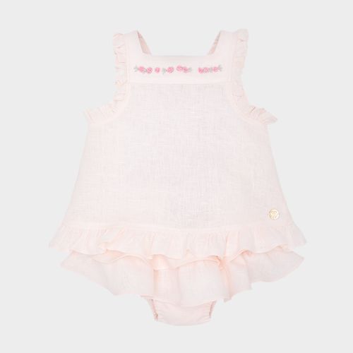 Conjunto de Bebê Feminino Puro Linho com Bordado Rococó - ROSA BEBE