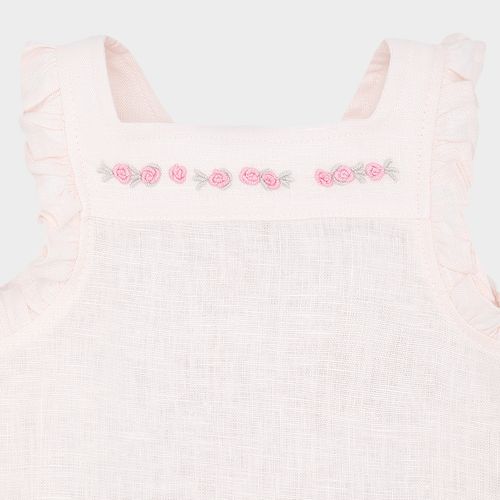 Conjunto de Bebê Feminino Puro Linho com Bordado Rococó - ROSA BEBE