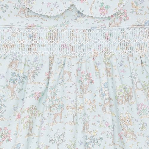 Macacão Vestido de Bebê Feminino Longo Algodão Egípcio Liberty Fabrics Floresta - AZUL BEBE