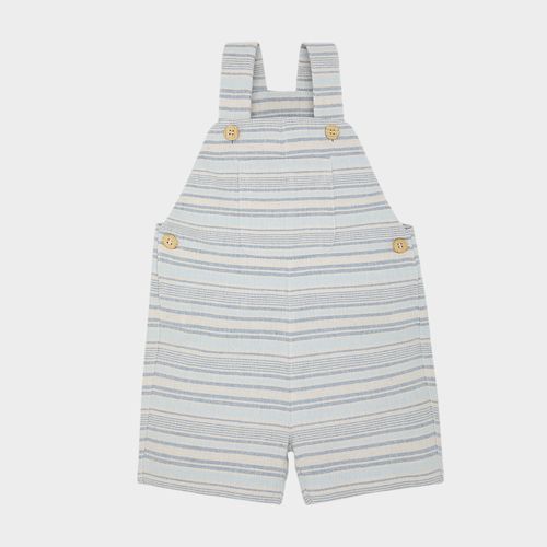 Jardineira de Bebê Masculina Listrada com Bolsos - AZUL