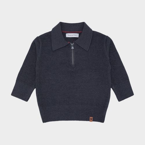 Blusa Tricot de Bebê Masculina Manga Longa Gola Polo - MESCLA CHUMBO
