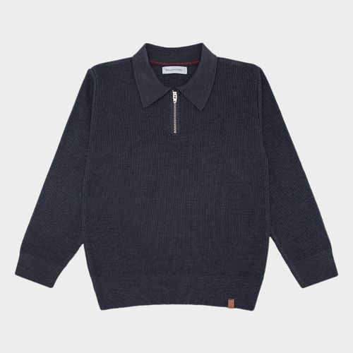 Blusa Tricot Infantil Masculina Manga Longa Gola Polo - CINZA CHUMBO
