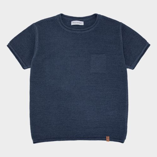 Camiseta Infantil Masculina Manga Curta Tricot com Bolso - INDIGO