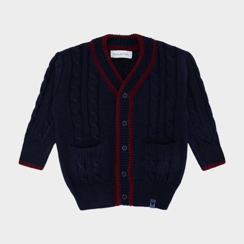Cardigan de Bebê Masculino Tricot com Frisos - AZUL PROFUNDO