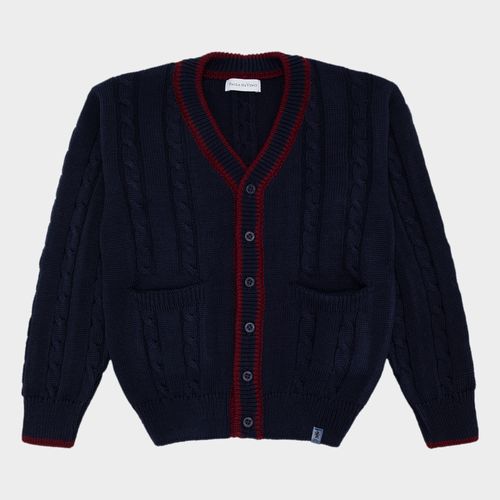 Cardigan Infantil Masculino Tricot com Frisos - AZUL PROFUNDO