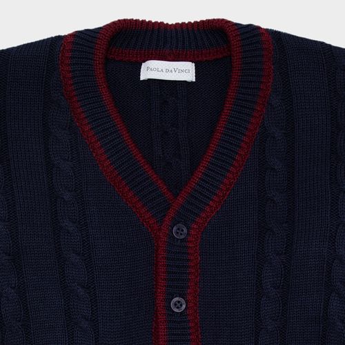 Cardigan Infantil Masculino Tricot com Frisos - AZUL PROFUNDO