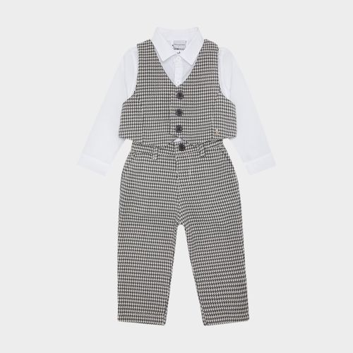 Conjunto de Bebê Masculino Alfaiataria com Camisa Body Pied de Poule - CINZA