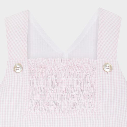 Romper de Bebê Feminino Xadrez Annaruga com Chapéu - ROSA BEBE