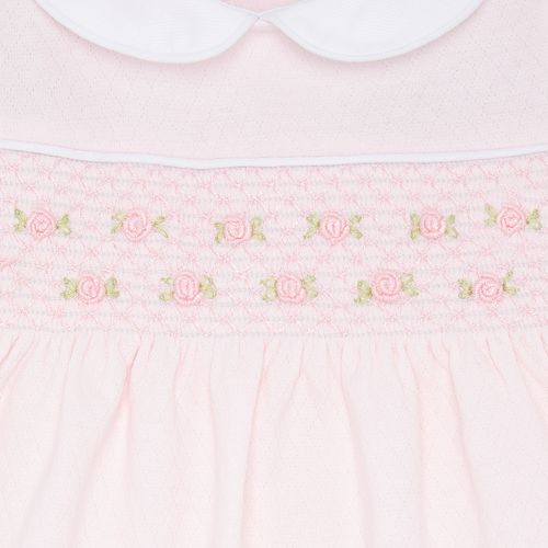 Macacão Vestido de Bebê Feminino Longo Dadinho Ponto Smock - ROSA
