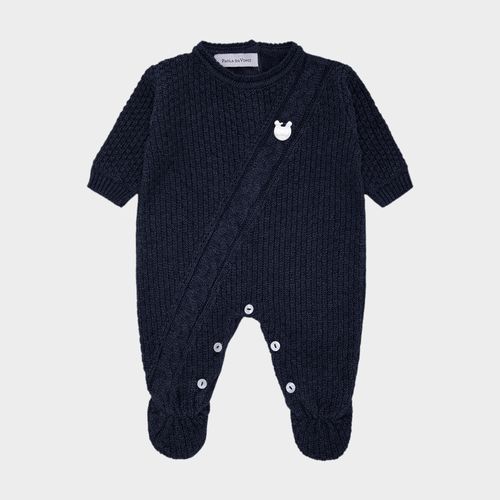 Saída de Maternidade Tricot Ponto Trança Lateral com Manta - JEANS  MESCLA