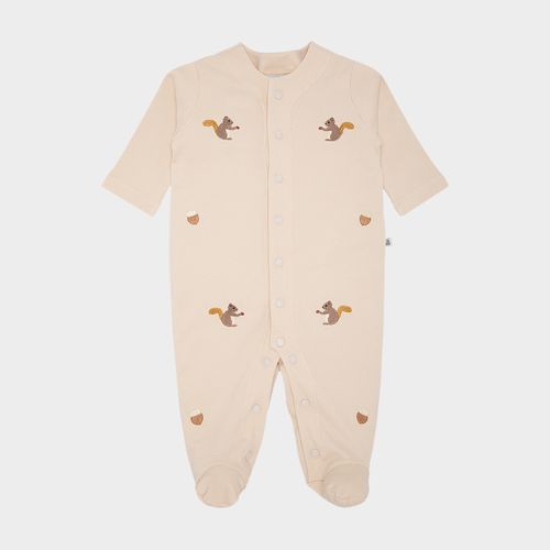 Macacão de Bebê Masculino Longo Algodão Egípcio Bordado Esquilos - BEGE