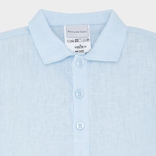 Conjunto de Bebê Masculino Puro Linho com Bermuda em Sarja - AZUL BEBE