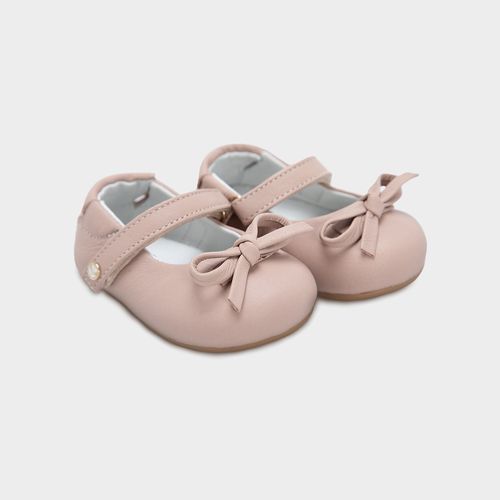 Sapato Boneca de Bebê Feminino Couro com Laço - NUDE
