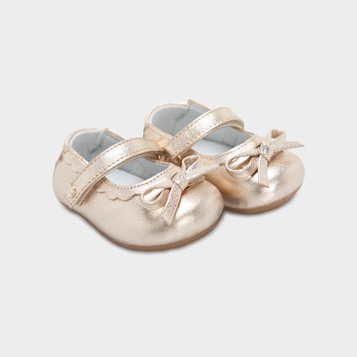 Sapato Boneca de Bebê Feminino Couro com Laço - DOURADO
