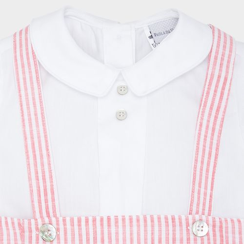 Conjunto de Bebê Masculino Jardineira Listrada com Camisa - VERMELHO