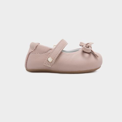 Sapato Boneca de Bebê Feminino Couro com Laço - NUDE