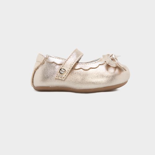 Sapato Boneca de Bebê Feminino Couro com Laço - DOURADO