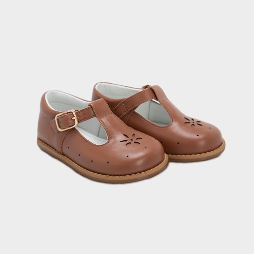 Sapato Boneca Toddler Feminino Couro Detalhe Flor - MARROM