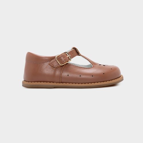 Sapato Boneca Toddler Feminino Couro Detalhe Flor - MARROM