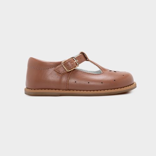 Sapato Boneca Infantil Feminino Couro Detalhe Flor - MARROM