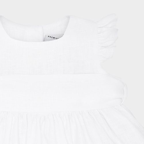 Vestido de Bebê Feminino Puro Linho com Pregas - BRANCO