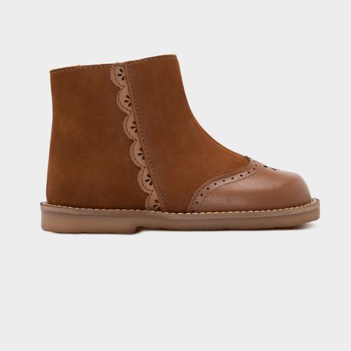 Bota Infantil Feminina Couro Detalhe Camurça - CAMELO