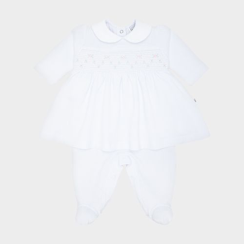 Macacão Vestido de Bebê Feminino Algodão - BRANCO