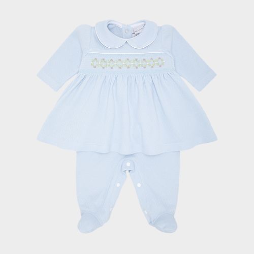 Macacão Vestido de Bebê Feminino Algodão - AZUL BEBE