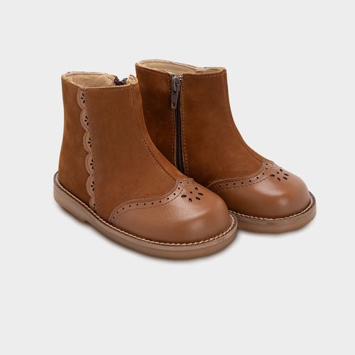 Bota Toddler Feminina Couro Detalhe Camurça - MARROM