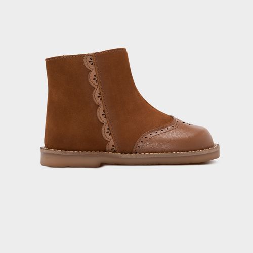 Bota Toddler Feminina Couro Detalhe Camurça - MARROM