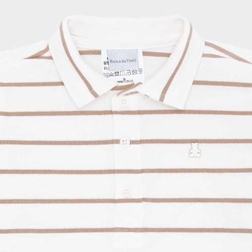 Camiseta Polo de Bebê Masculino Manga Longa Listrada - KAKI