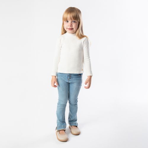 Blusa de Bebê Feminina Canelada Manga Longa com Renda - OFF WHITE