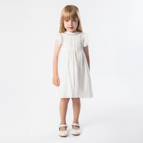 Vestido de Bebê Feminino Jacquard com Entremeio - BRANCO