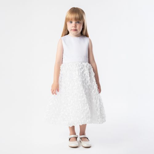 Vestido de Festa Bebê Feminino Tule com Bordados - BRANCO