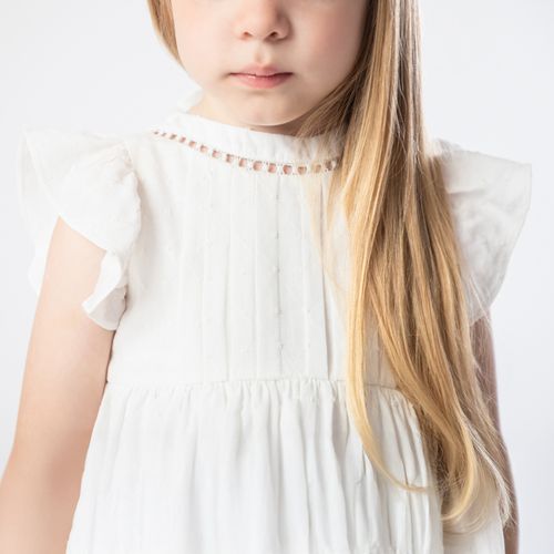 Vestido de Bebê Feminino Jacquard com Entremeio - BRANCO