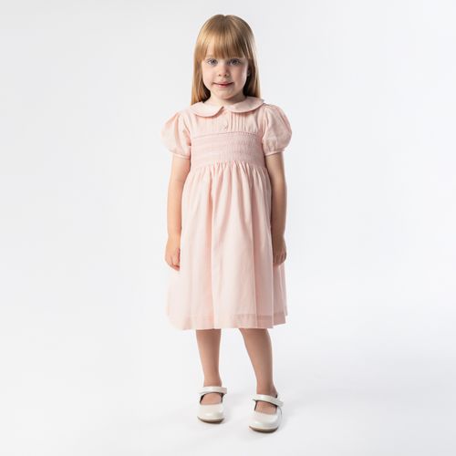 Vestido de Bebê Feminino Maquinetado Fio 60 com Pregas - ROSA