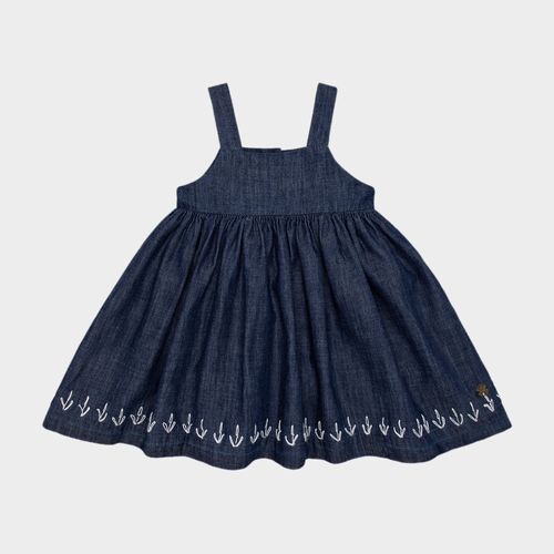 Vestido de Bebê Feminino Jeans com Bordado - AZUL