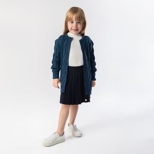 Cardigan de Bebê Feminino Tricot PontoTrança Gola Redonda - AZUL BL. STAR