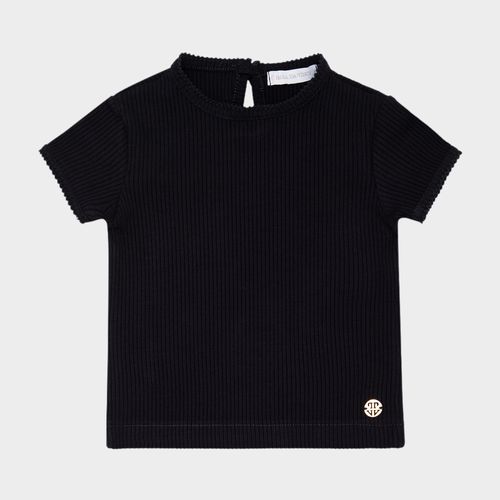 Blusa de Bebê Feminina Canelada Manga Curta Picueta - PRETO