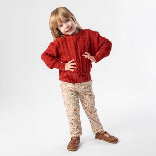 Calça de Bebê Feminina Veludo Estampada - CRU