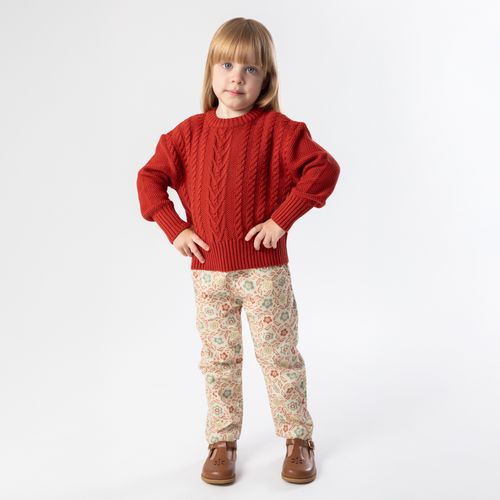 Blusa Tricot de Bebê Feminina Ponto Trança Barra Canelada - BRICK