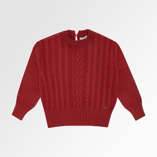 Blusa Tricot de Bebê Feminina Ponto Trança Barra Canelada - BRICK