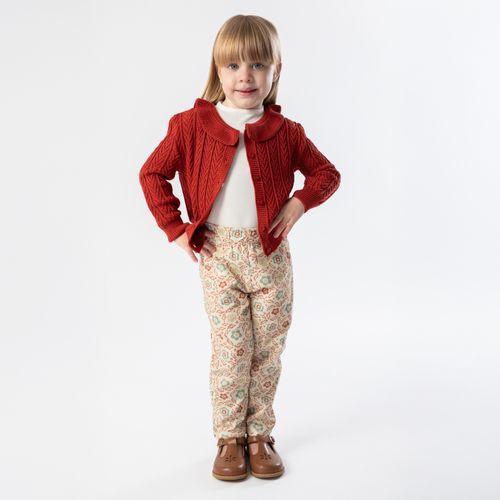 Cardigan Tricot de Bebê Feminino Trabalhado com Babados - BRICK