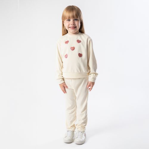Conjunto de Bebê Feminino Plush Aplique Coração - OFF WHITE